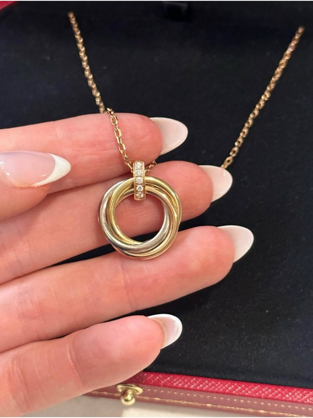 Authentic Cartier Trinity 18K Gold Necklace w/ Diamond Bail – Full Set, Like New - Picture 2 of 13